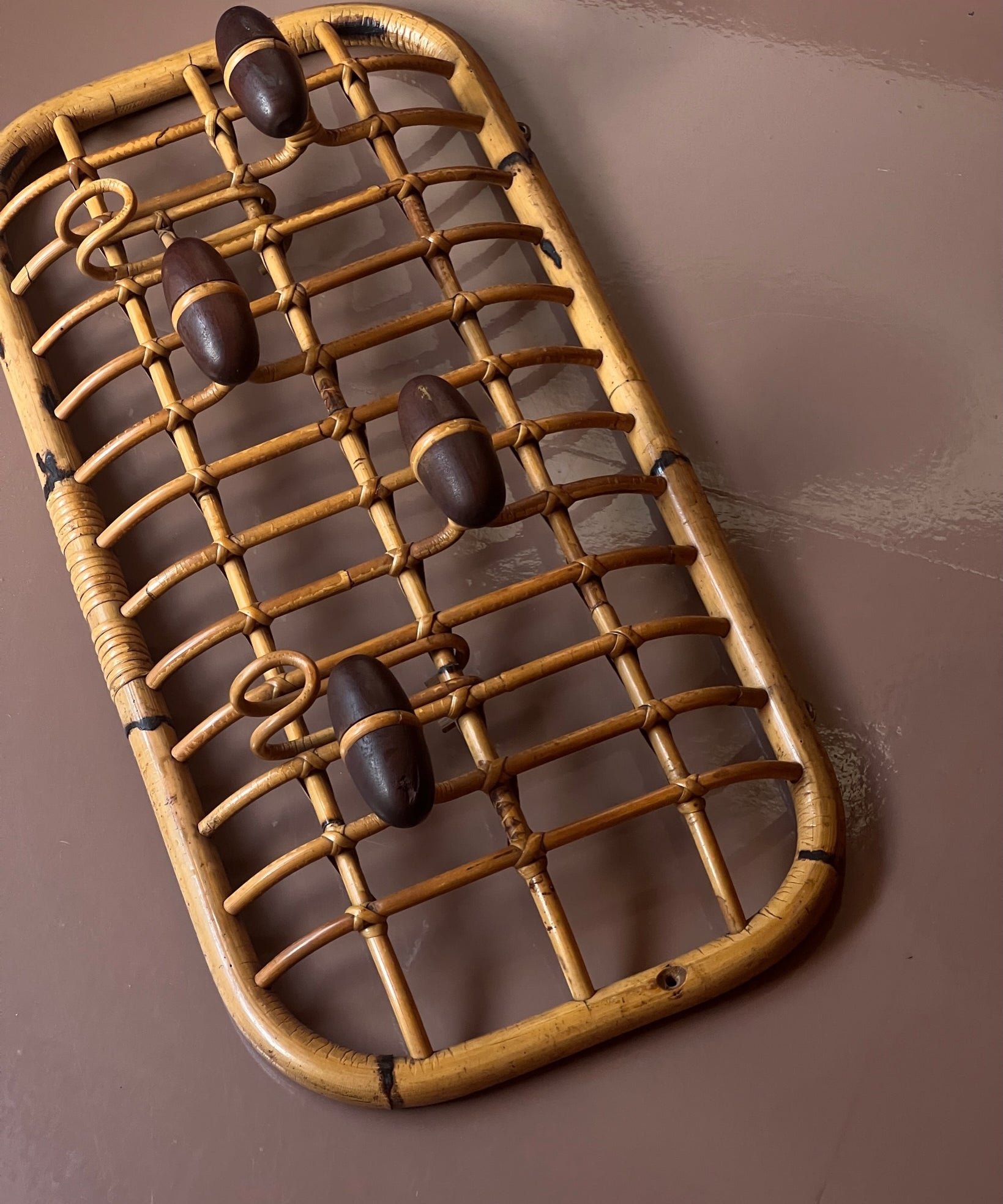 Vintage rattan coat rack