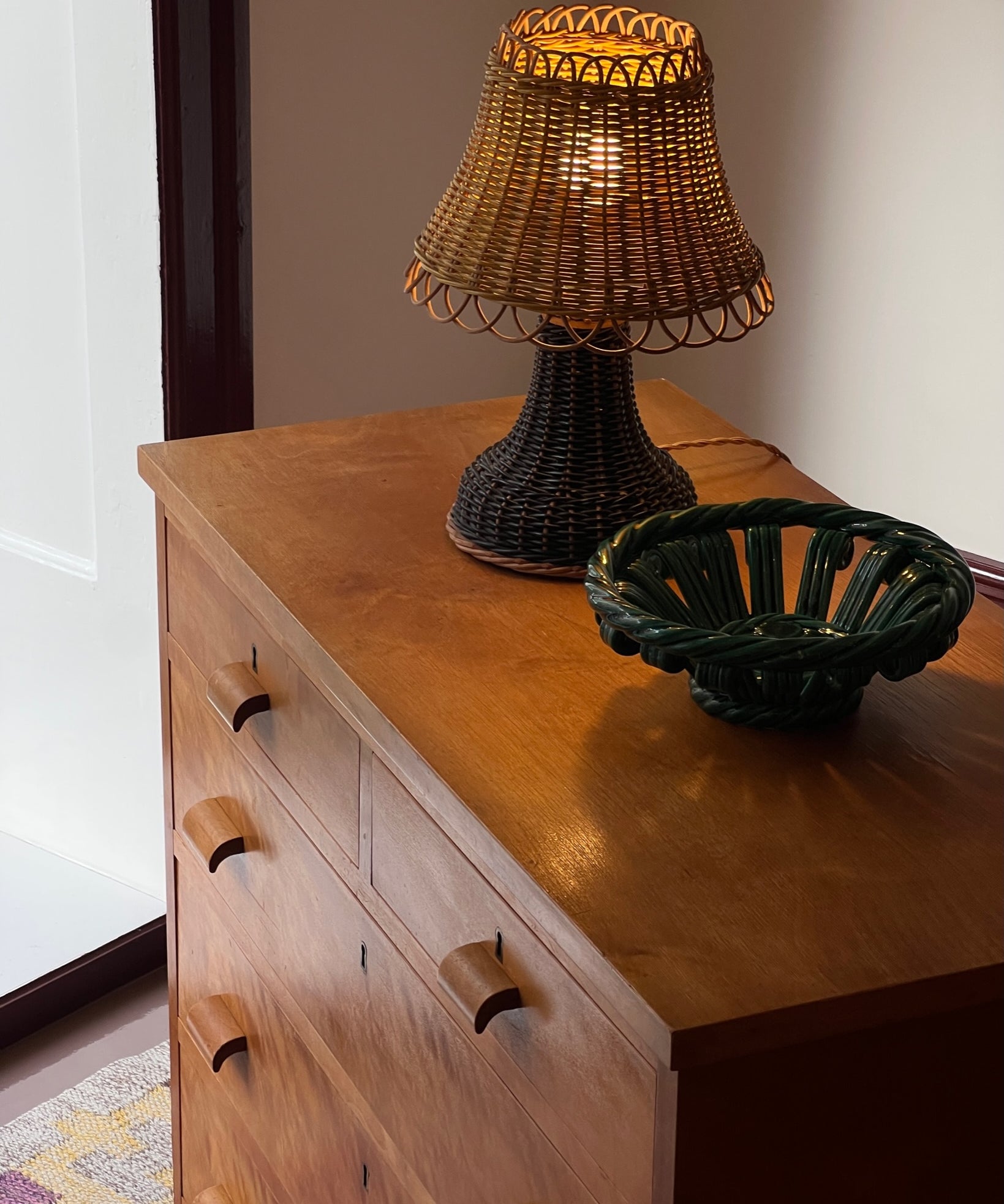Vintage french rattan table lamp