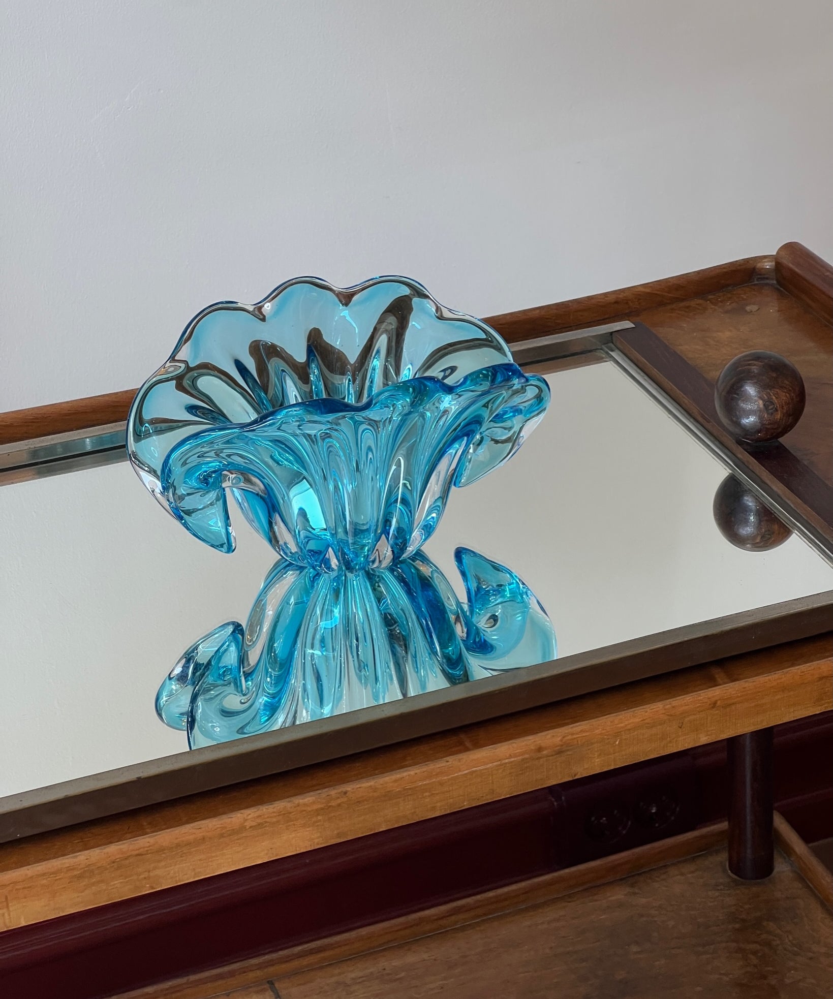 Vintage blue Murano shell bowl