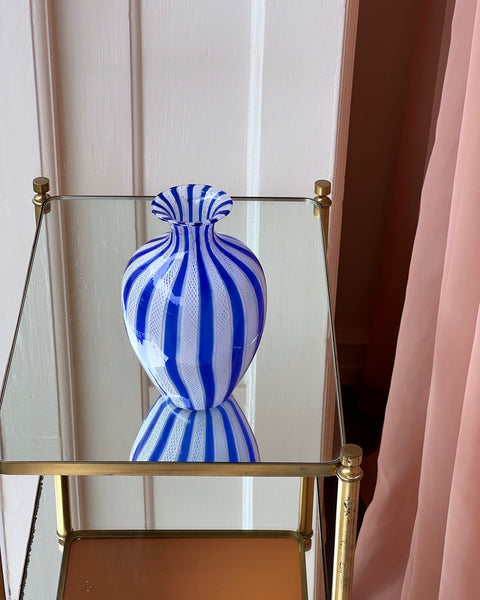 Vintage blue/white Murano latticino vase