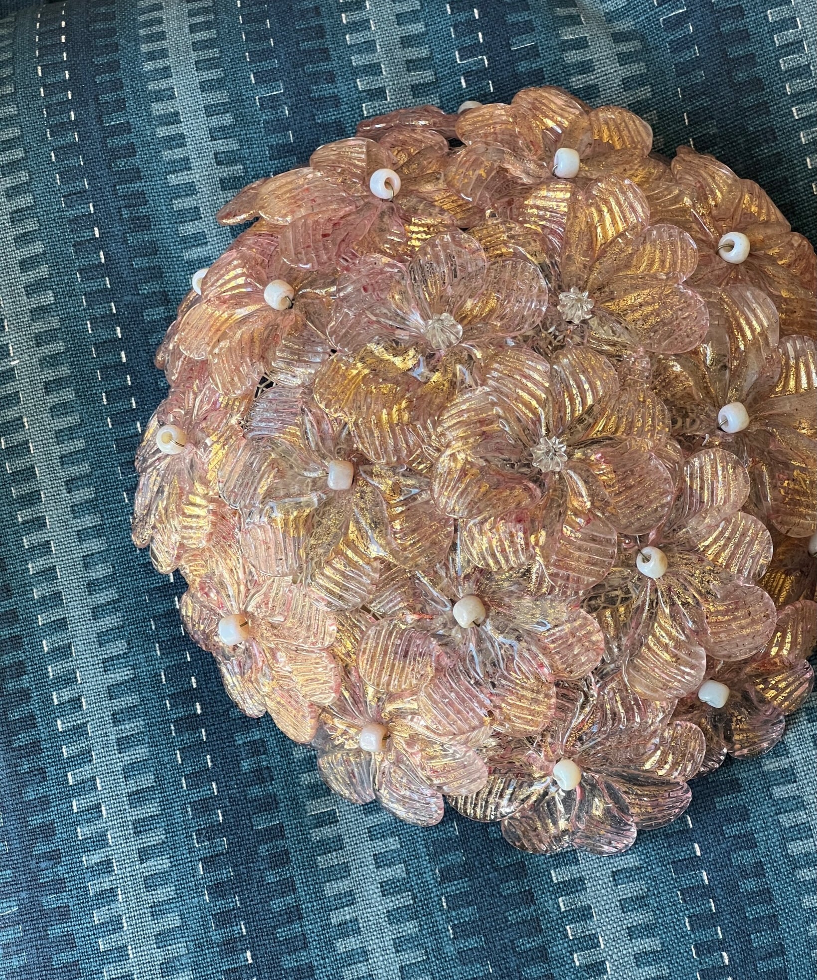 Vintage pink/golden Murano flower ceiling/wall lamp (D24)