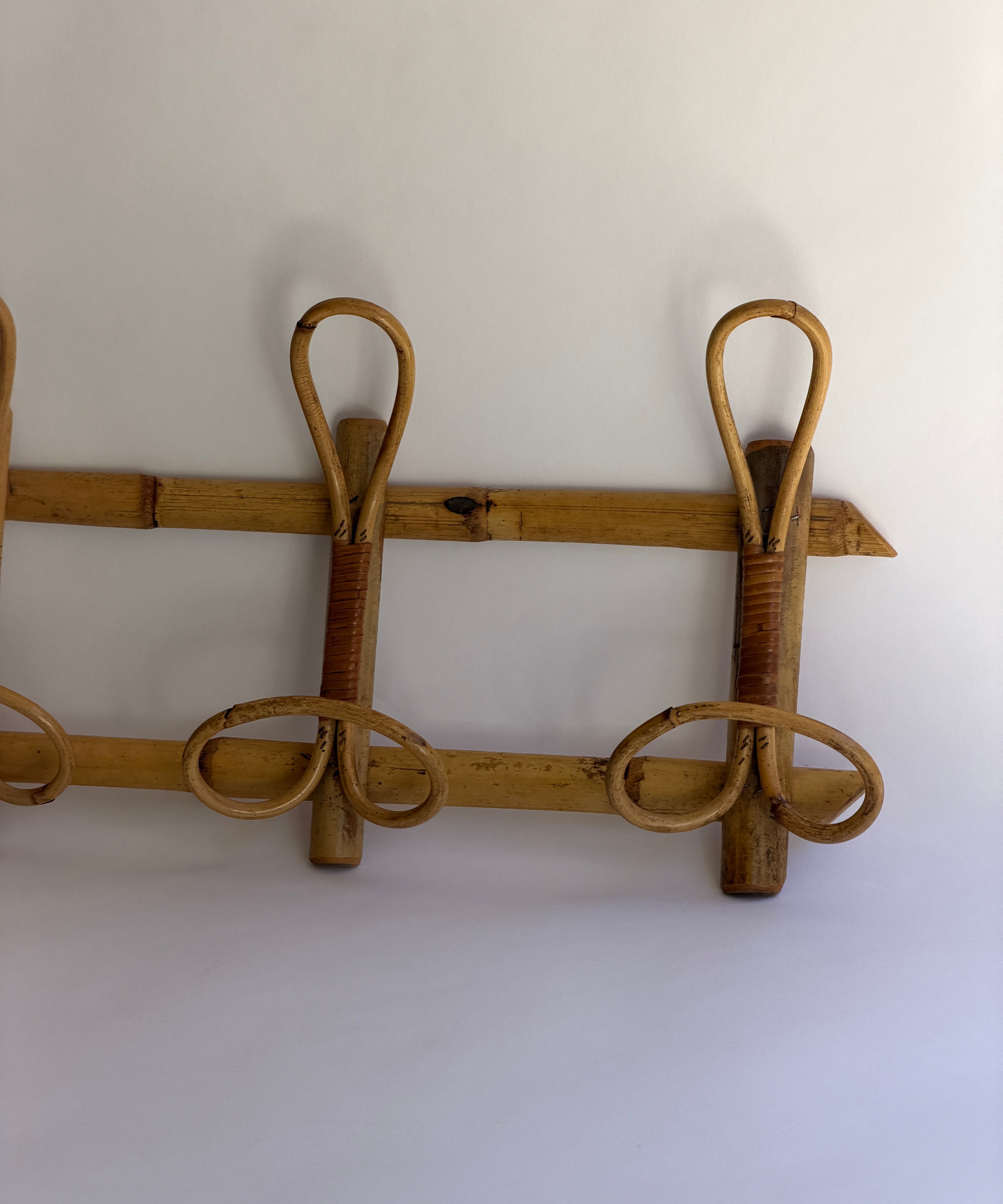 Vintage bamboo and rattan coat rack, Italy 1970s
