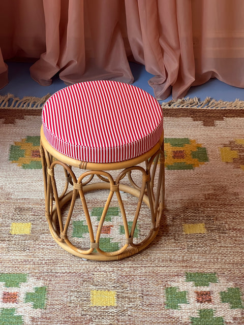 Rattan stool with striped cushion - BACK IN STOCK