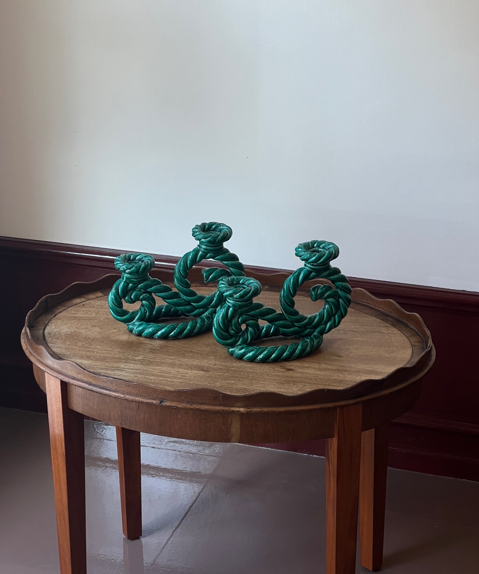 Vintage green twisted ceramic candle holder