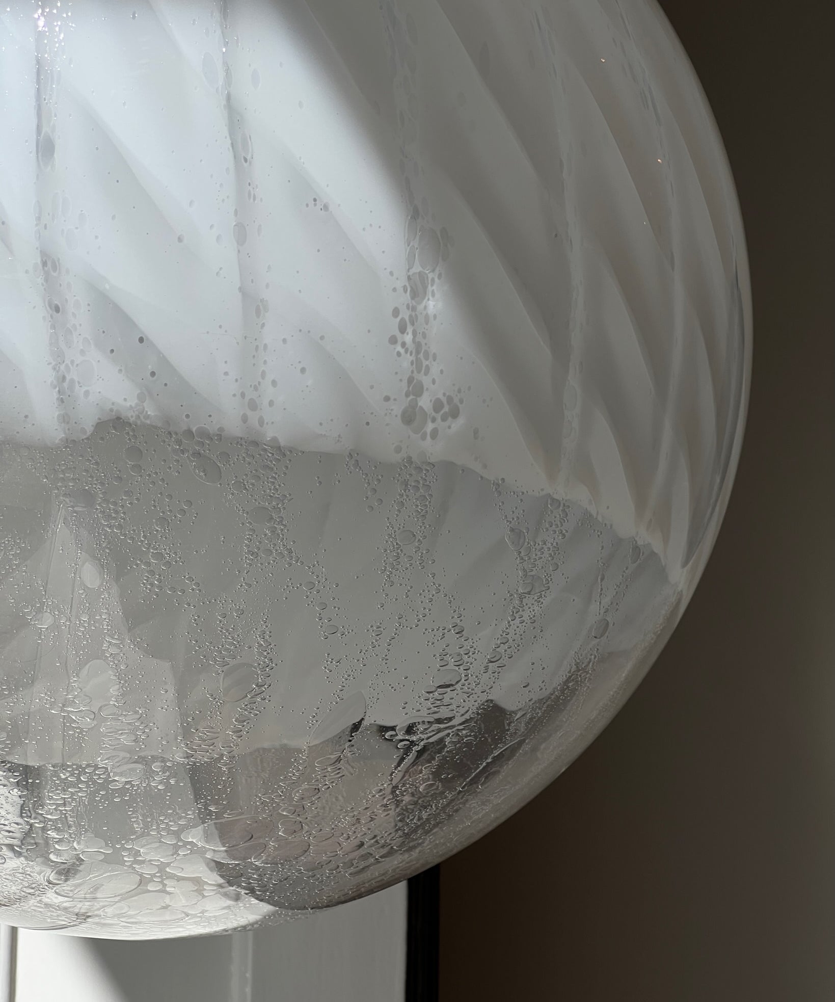 Large vintage white clear Murano ceiling lamp (D50)