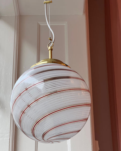 Vintage Murano white/red/clear swirl ceiling lamp (D25)