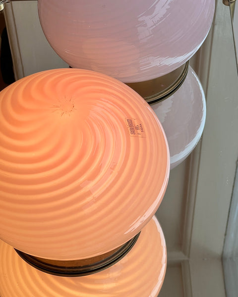 Vintage pink swirl round Murano table lamp (2 available)