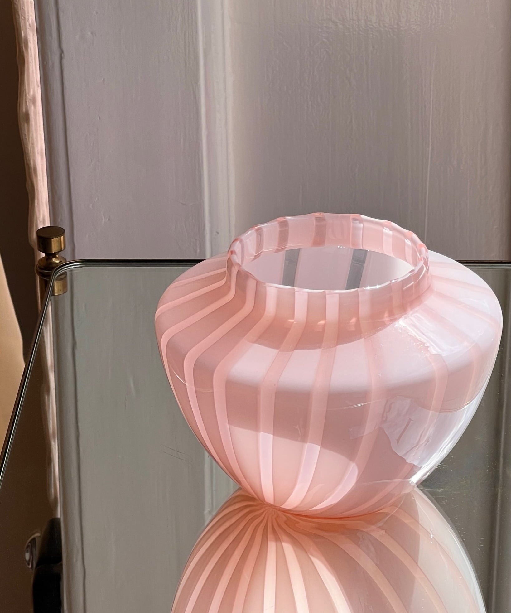 Vintage pink Murano vase with stripes