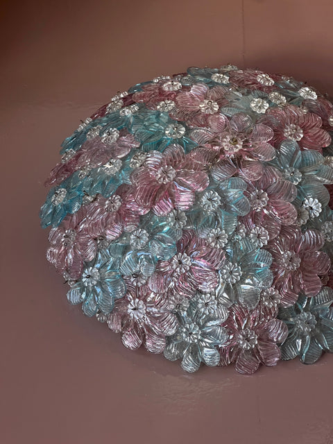 Vintage blue/clear/pink Murano flower ceiling/wall lamp (D38)