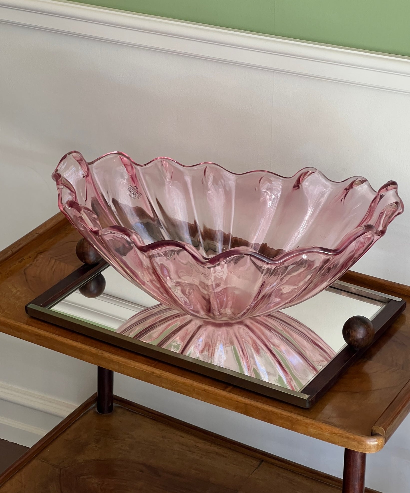 Vintage large pink Murano shell bowl