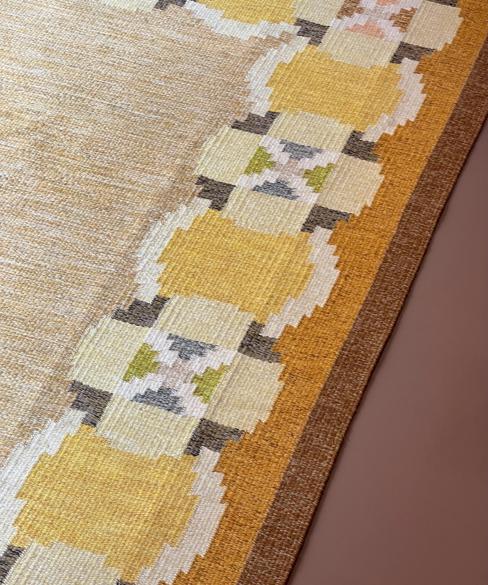 Vintage yellow flat weave rug by Ingegerd Silow (IS)