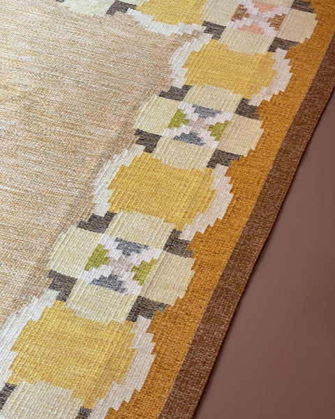 Vintage yellow flat weave rug by Ingegerd Silow (IS)