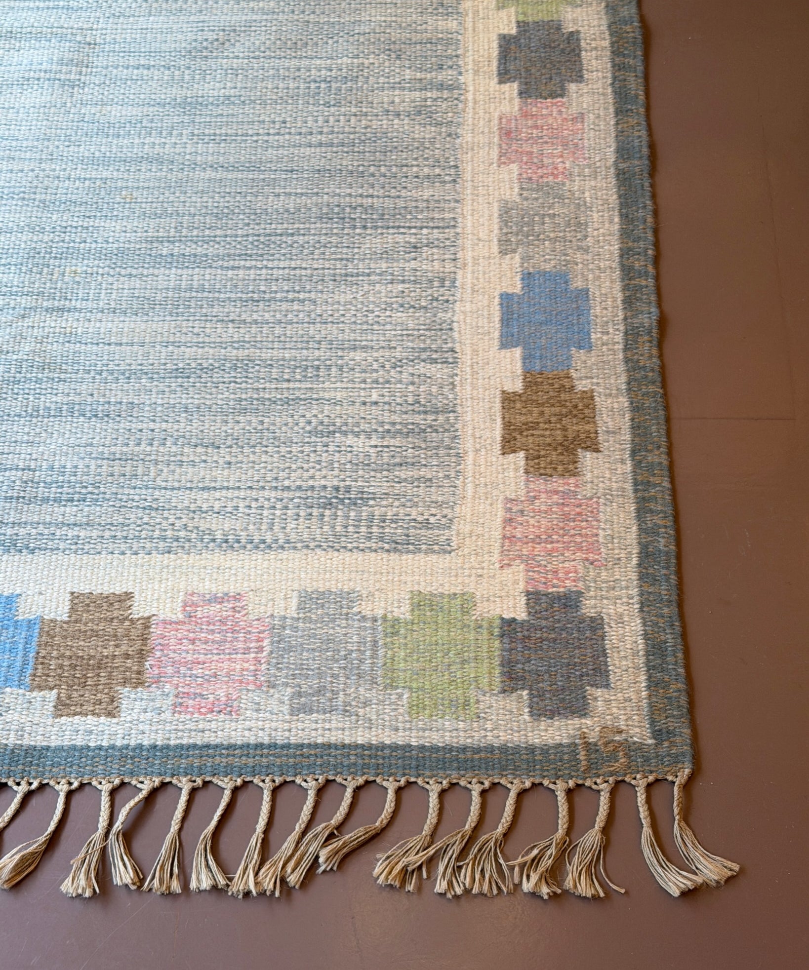 Vintage flat weave rug by Ingegerd Silow (IS)