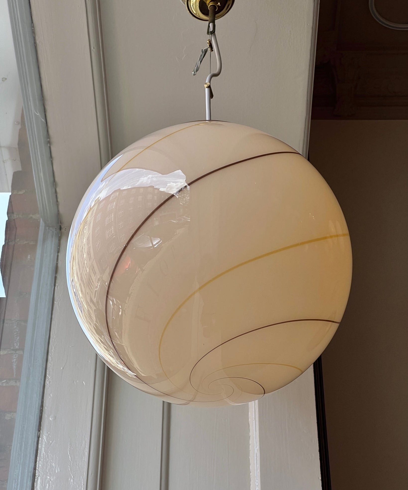 Vintage creme / brown / golden swirl Murano ceiling lamp (D35)