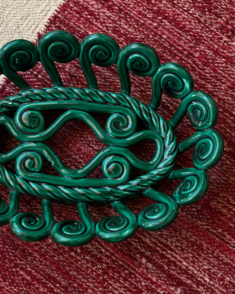 Vintage green ceramic basket