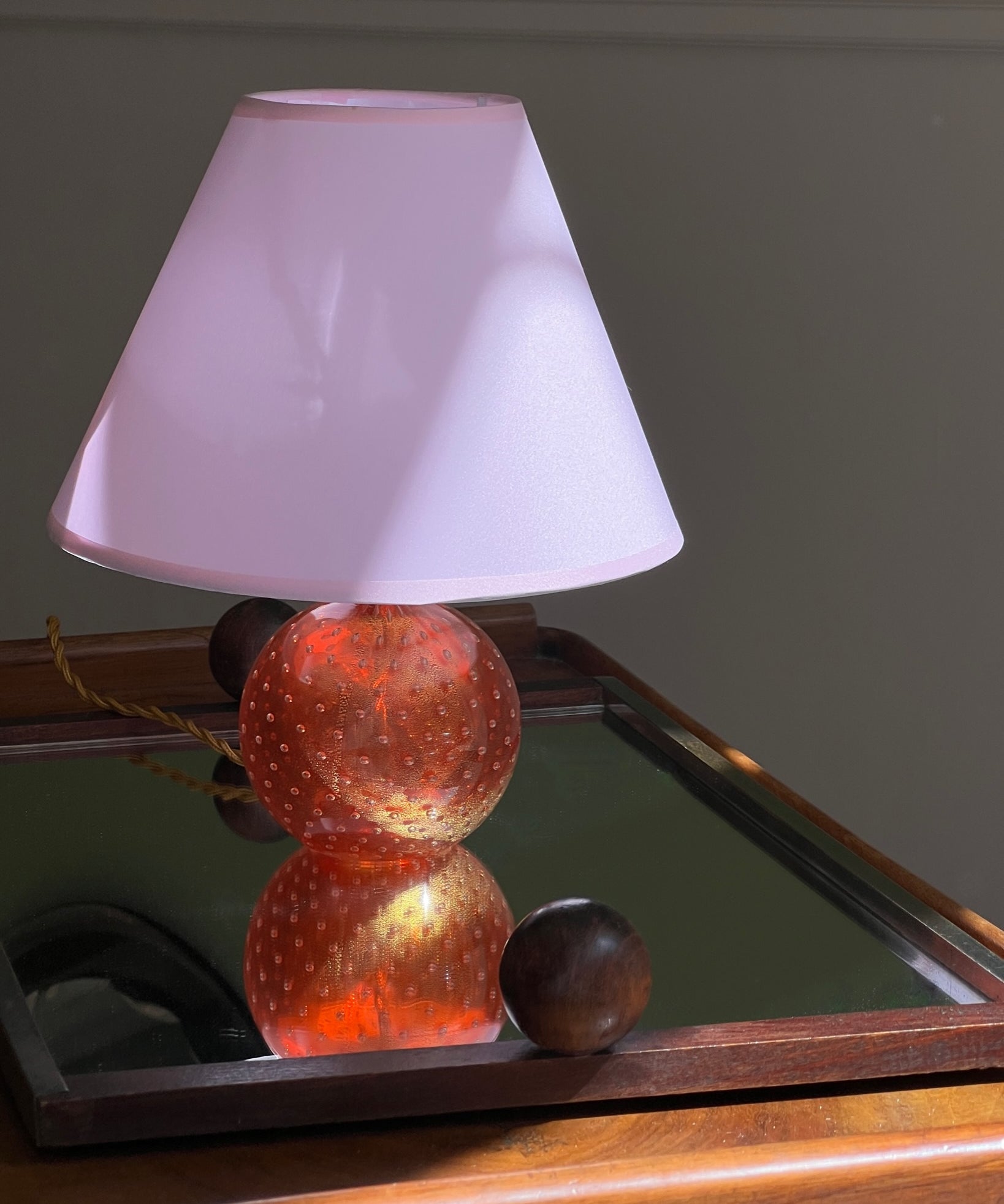 Vintage orange bubble Murano table lamp (with shade)