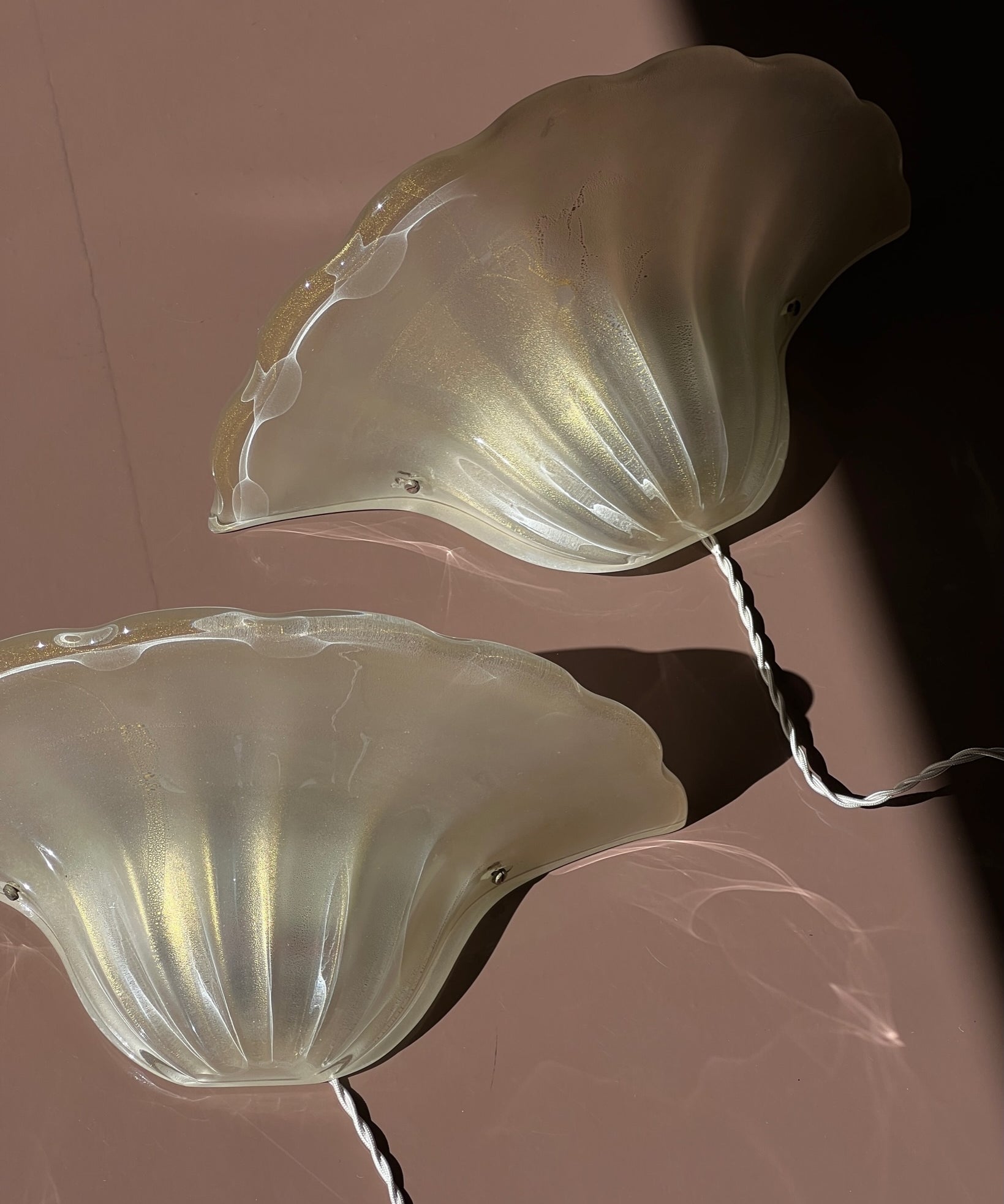 Vintage golden Murano shell wall lamps (1 available)