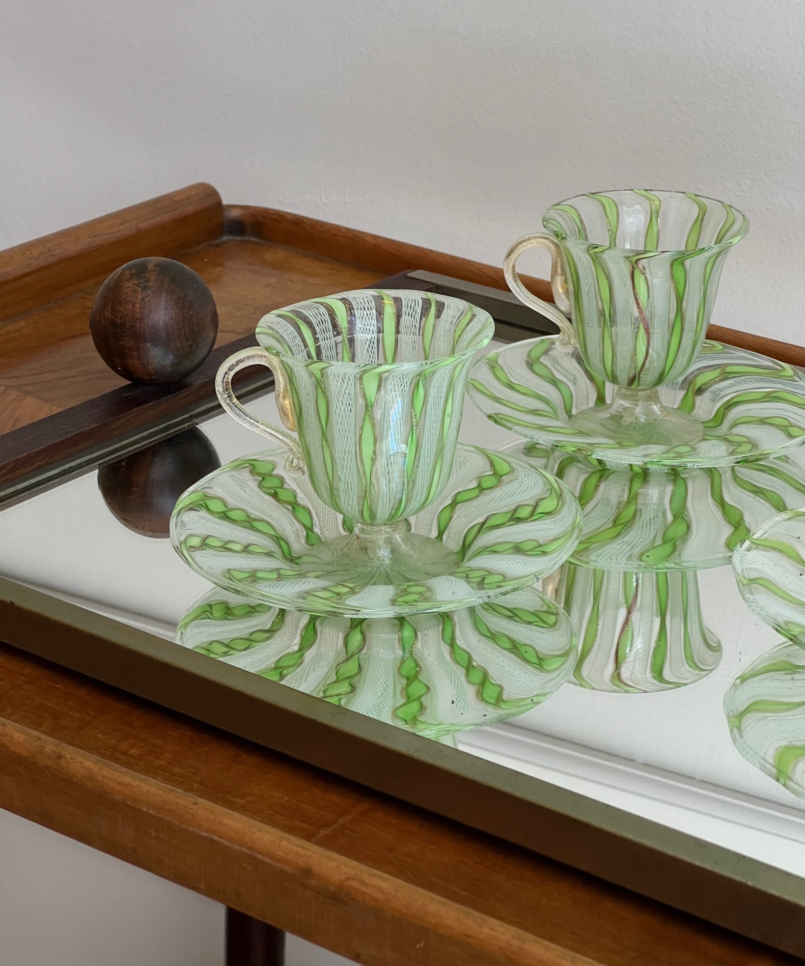 Vintage Murano coffee/tea cup and saucer set (Set of three)