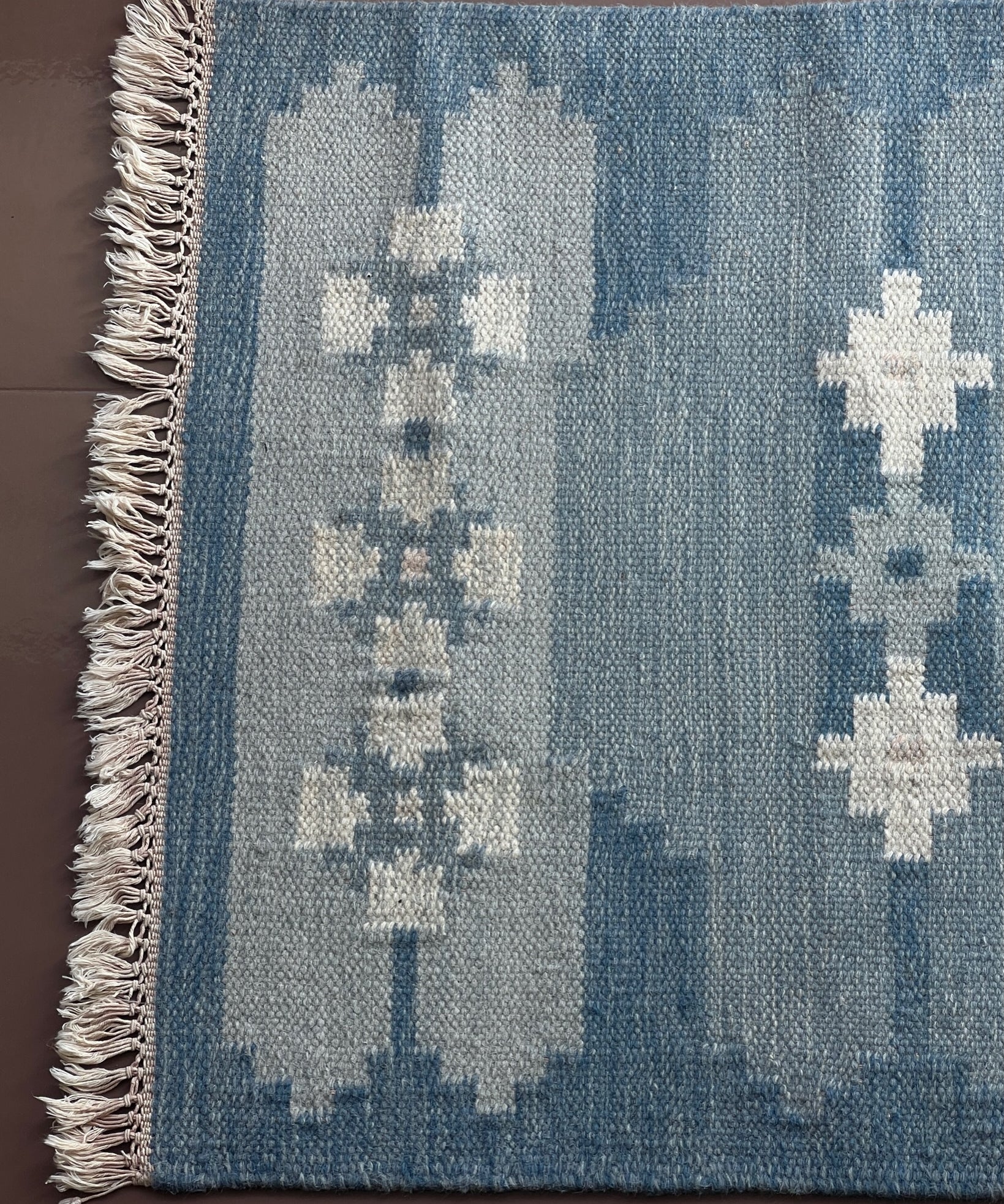 Vintage blue flat weave rug