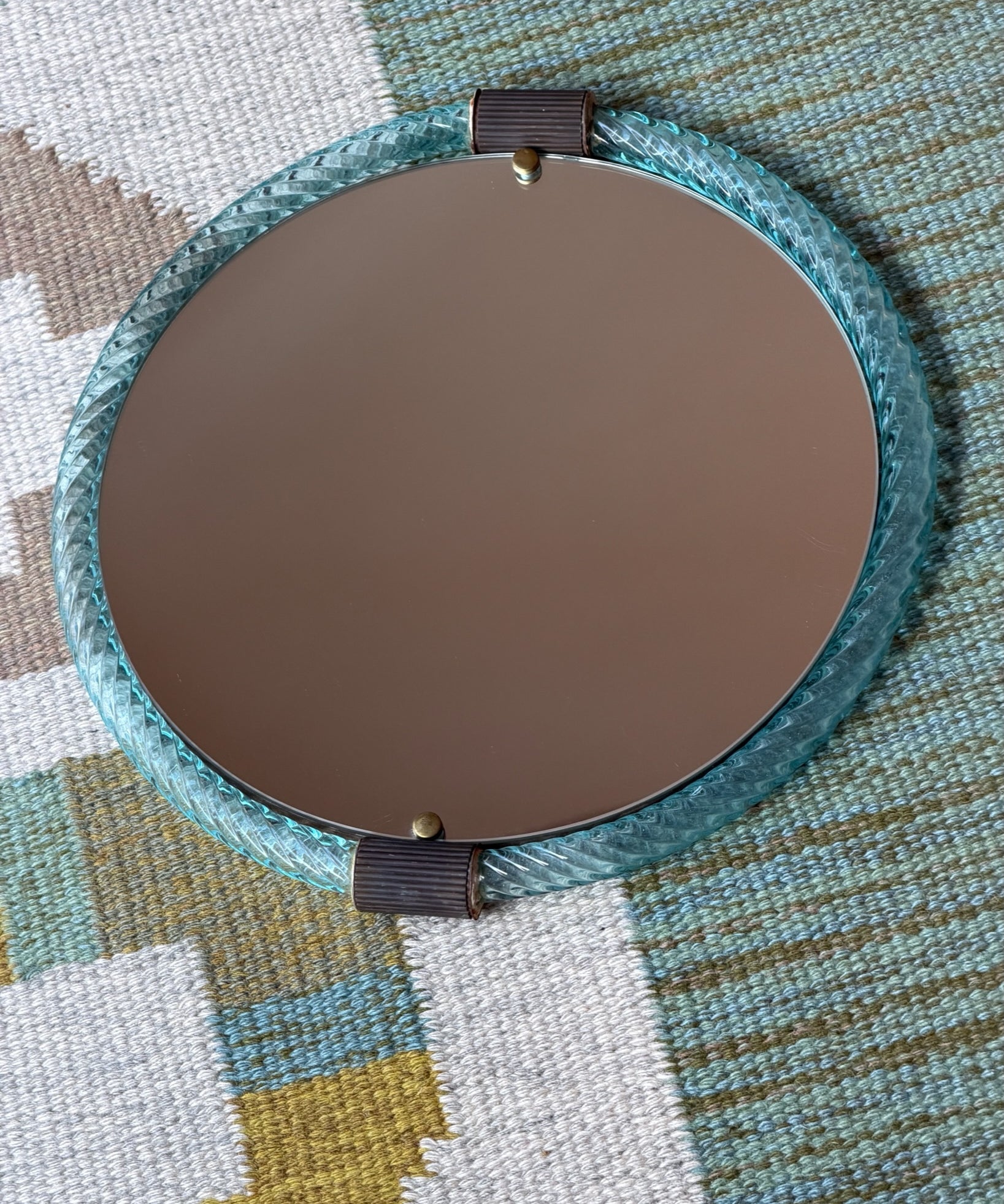 Vintage Italian mirror with blue twisted glass frame