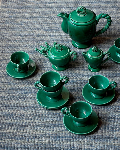 Vintage Vallauris green ceramic coffee set/tableware