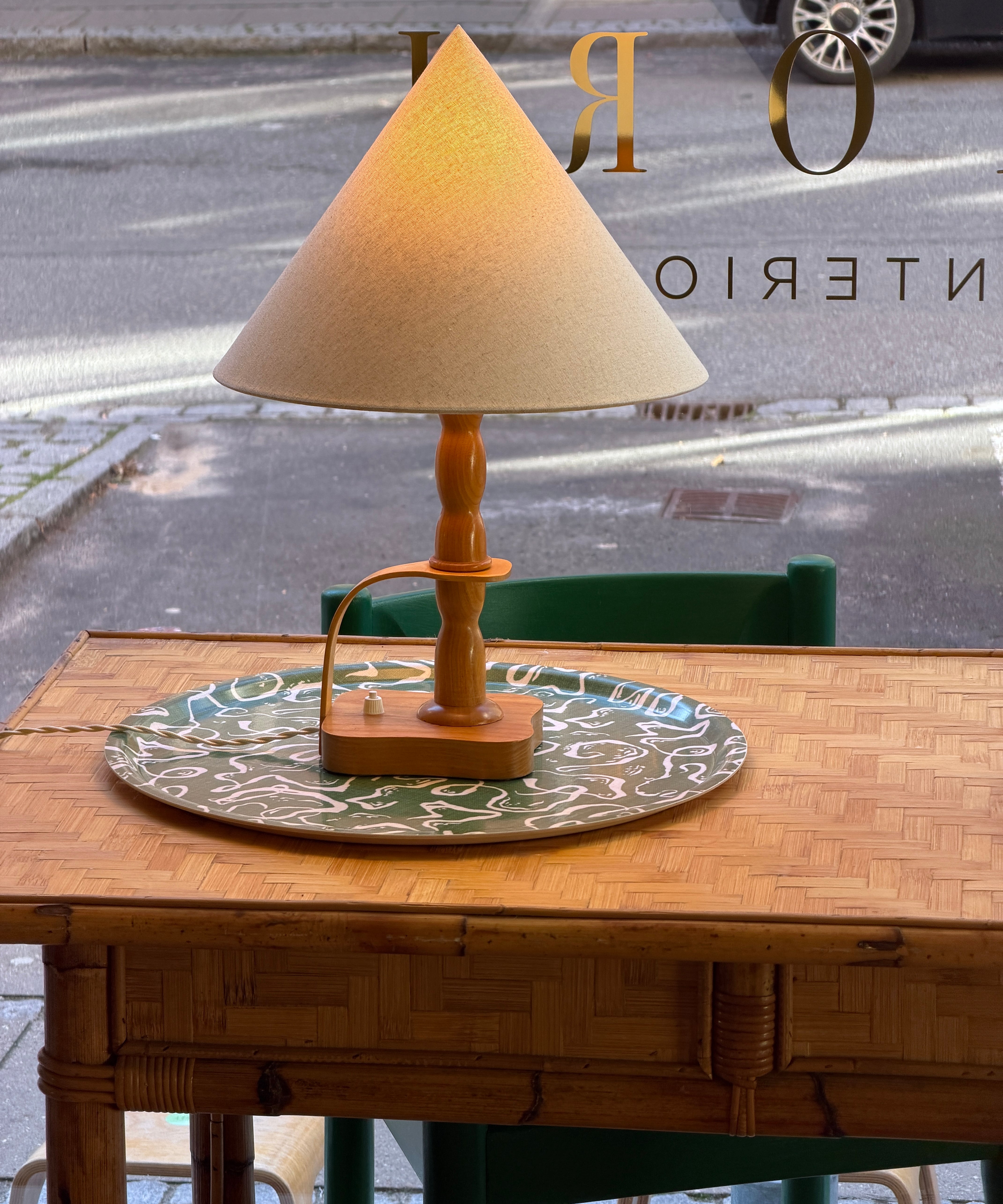 Large vintage Art Deco wooden table lamp