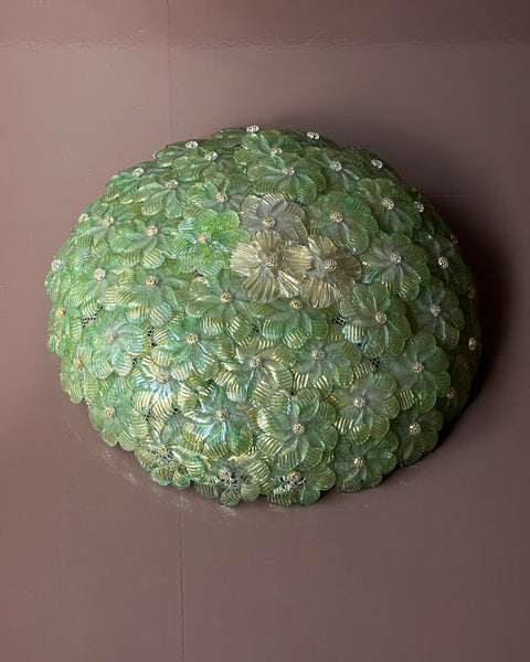 Vintage green/golden Murano flower ceiling/wall lamp (D46)