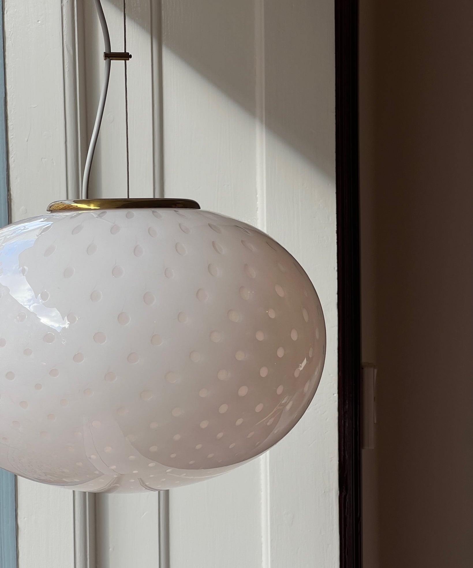Vintage Murano white dotted oval ceiling lamp (D40)