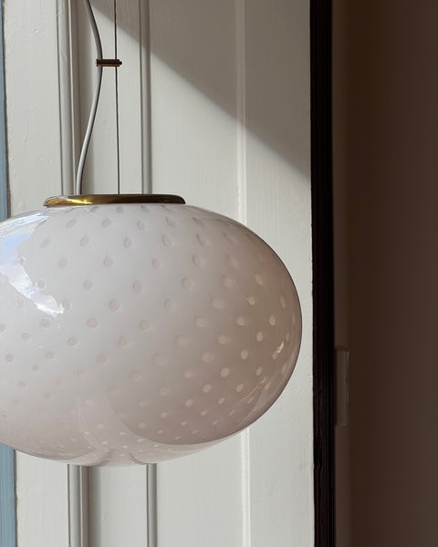 Vintage Murano white dotted oval ceiling lamp (D40)