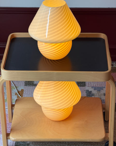 Vintage yellow swirl Murano mushroom table lamp (2 available)