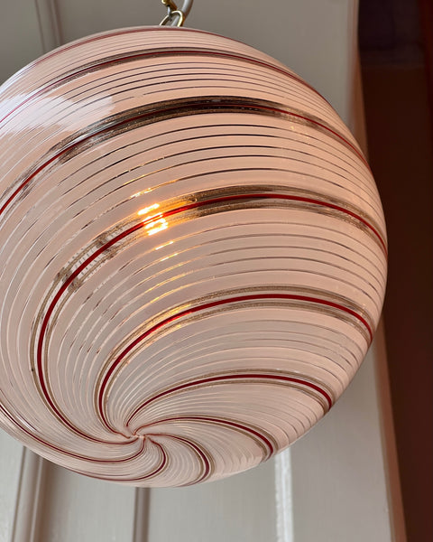 Vintage Murano white/red/clear swirl ceiling lamp (D25)