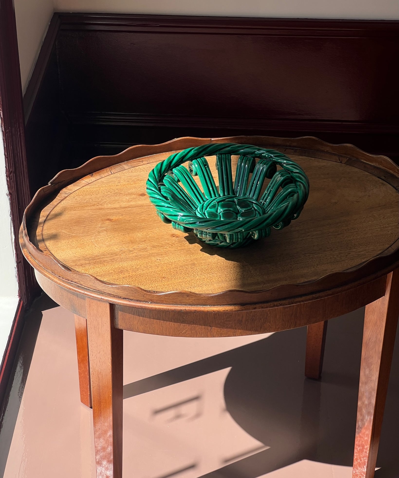 Vintage green ceramic basket