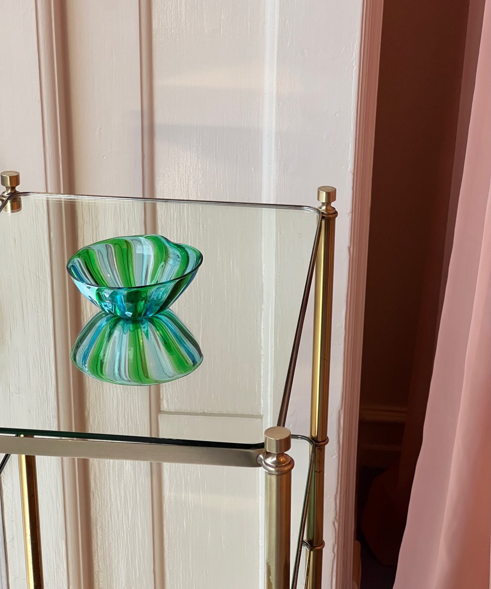 Vintage green/blue vertical striped Murano bowl