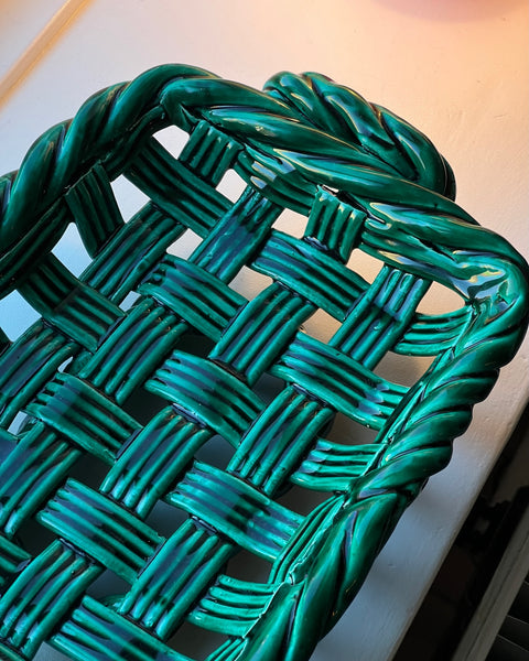 Vintage green ceramic basket