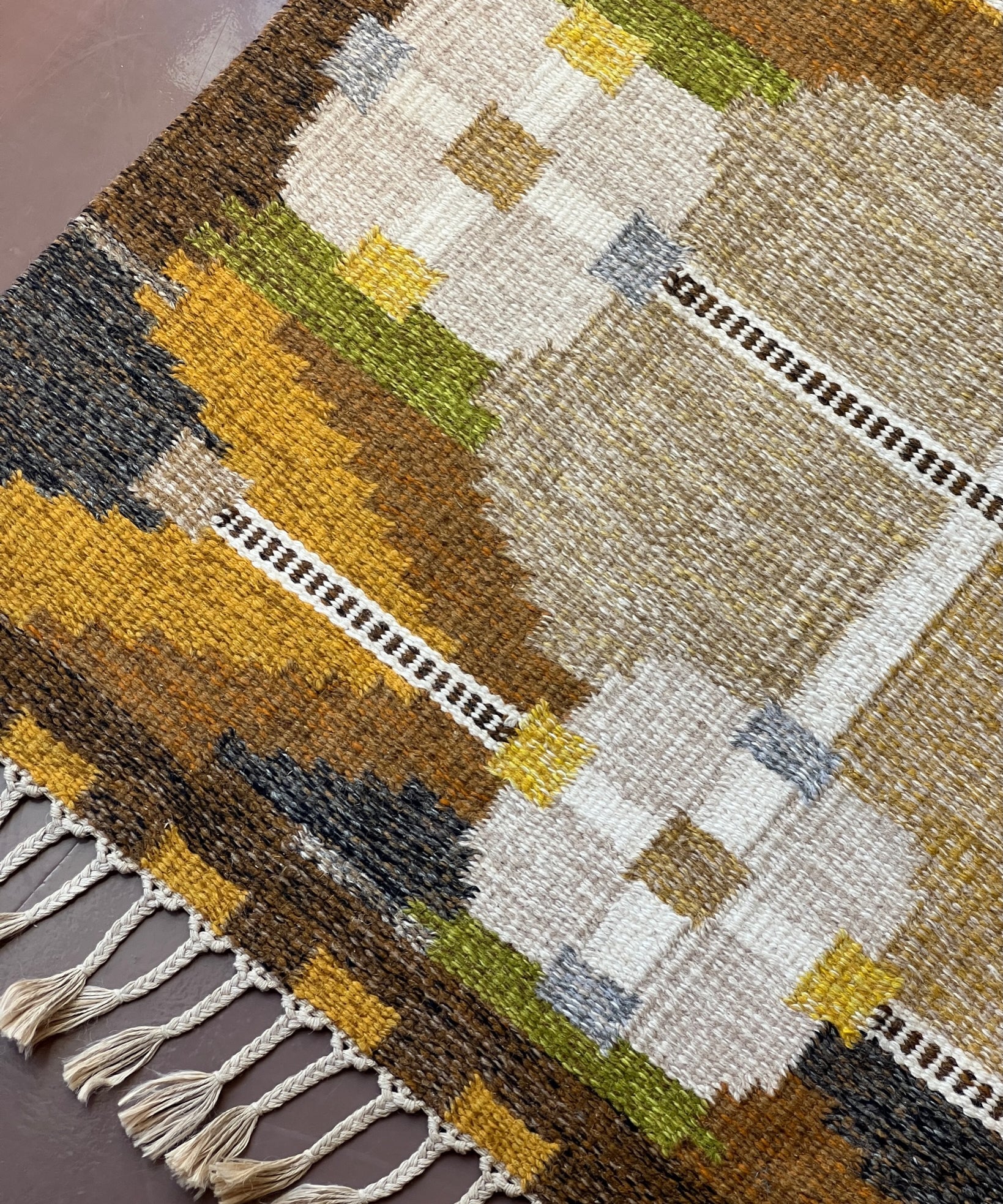 Vintage flat weave rug by Ingegerd Silow (IS)