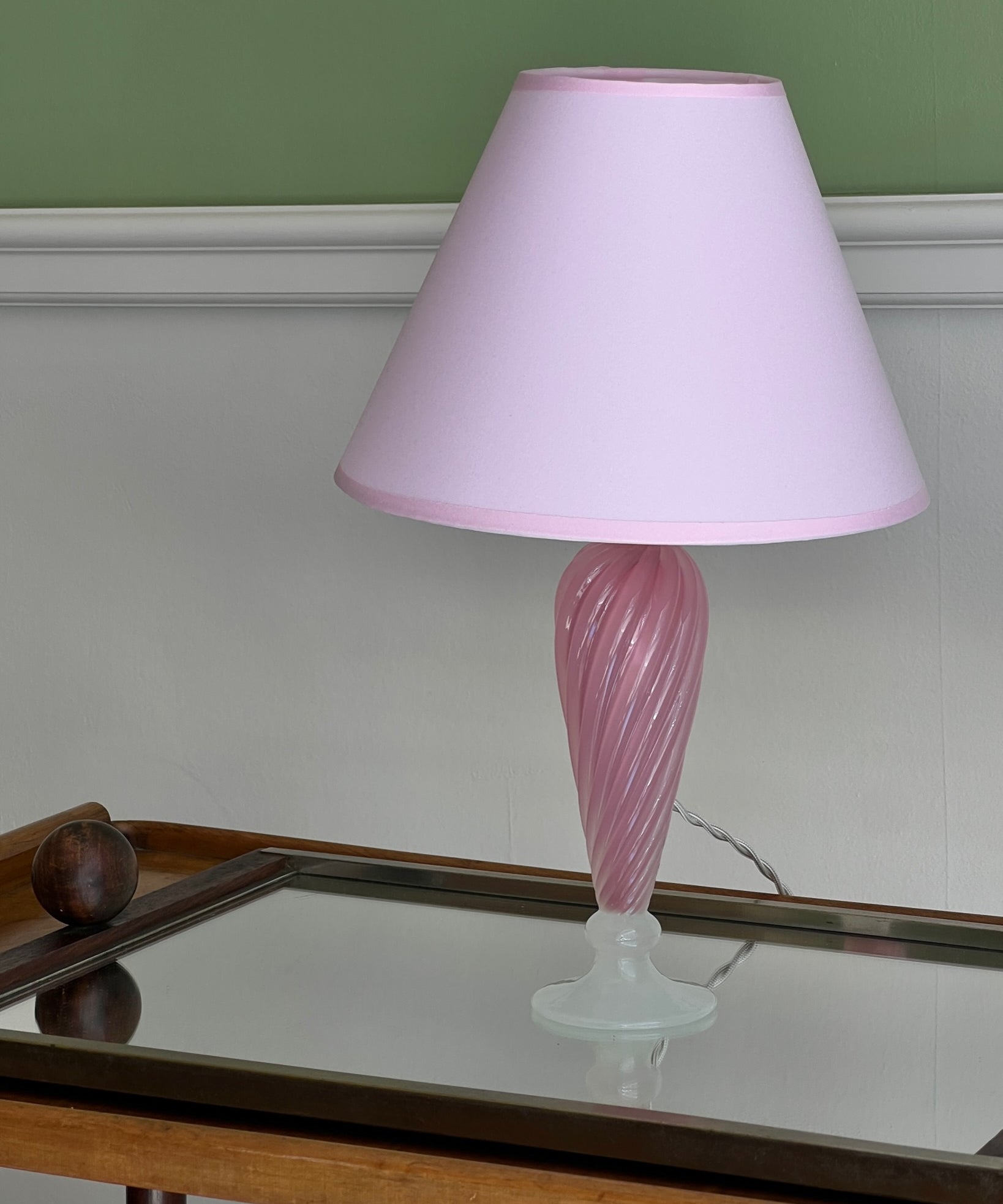 Vintage opal pink Murano table lamp (with shade)