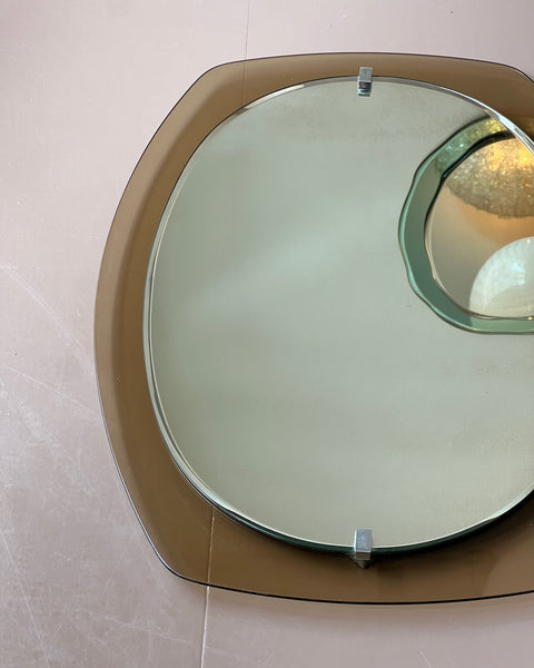 Vintage oval brown/golden (clear) glass-frame Italian mirror