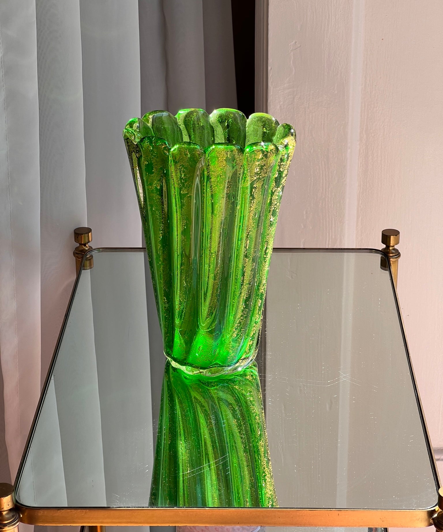 Vintage golden green Murano vase