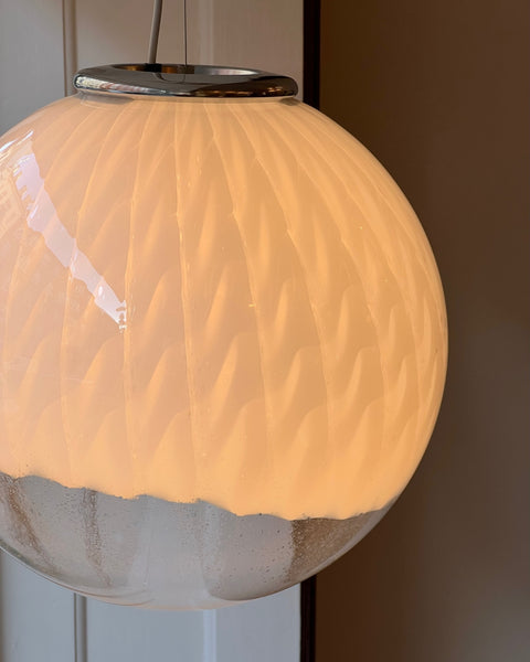 Large vintage white clear Murano ceiling lamp (D50)