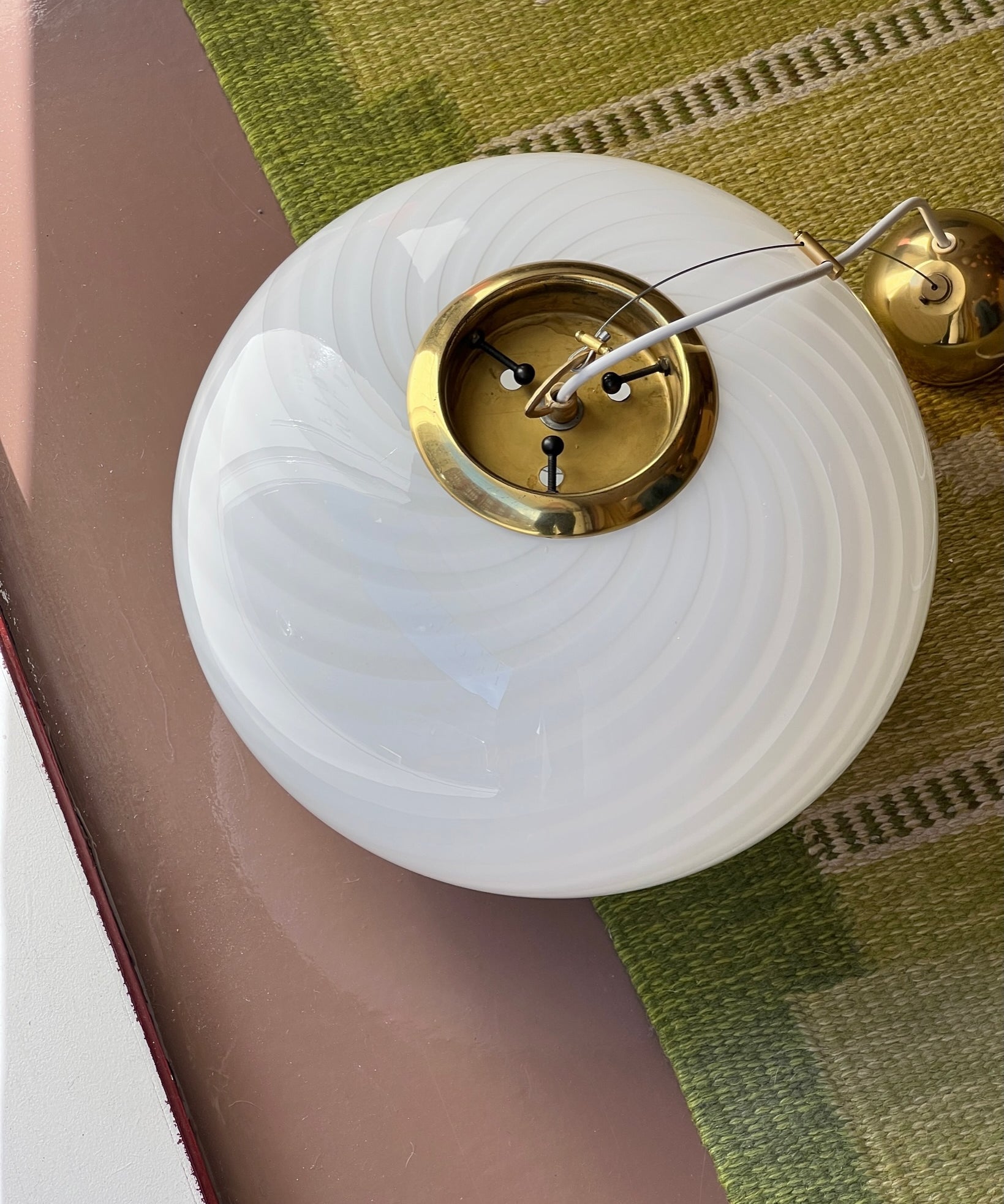 Vintage Murano oval white swirl ceiling lamp (D35)