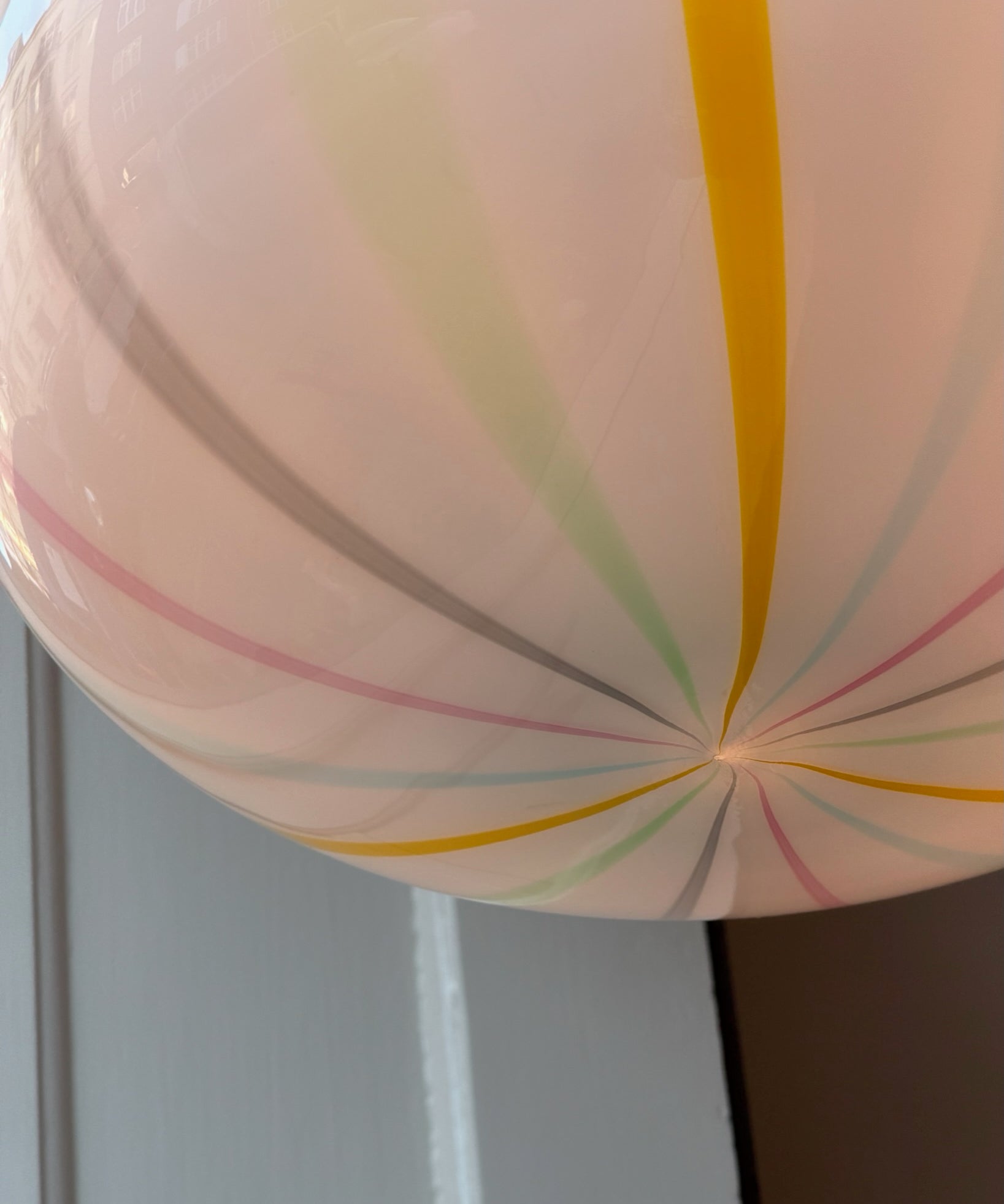 Vintage oval Murano multi-colored vertical stripes ceiling lamp (D40)