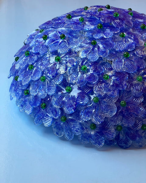 Vintage blue/green/clear Murano flower ceiling/wall lamp (D44)