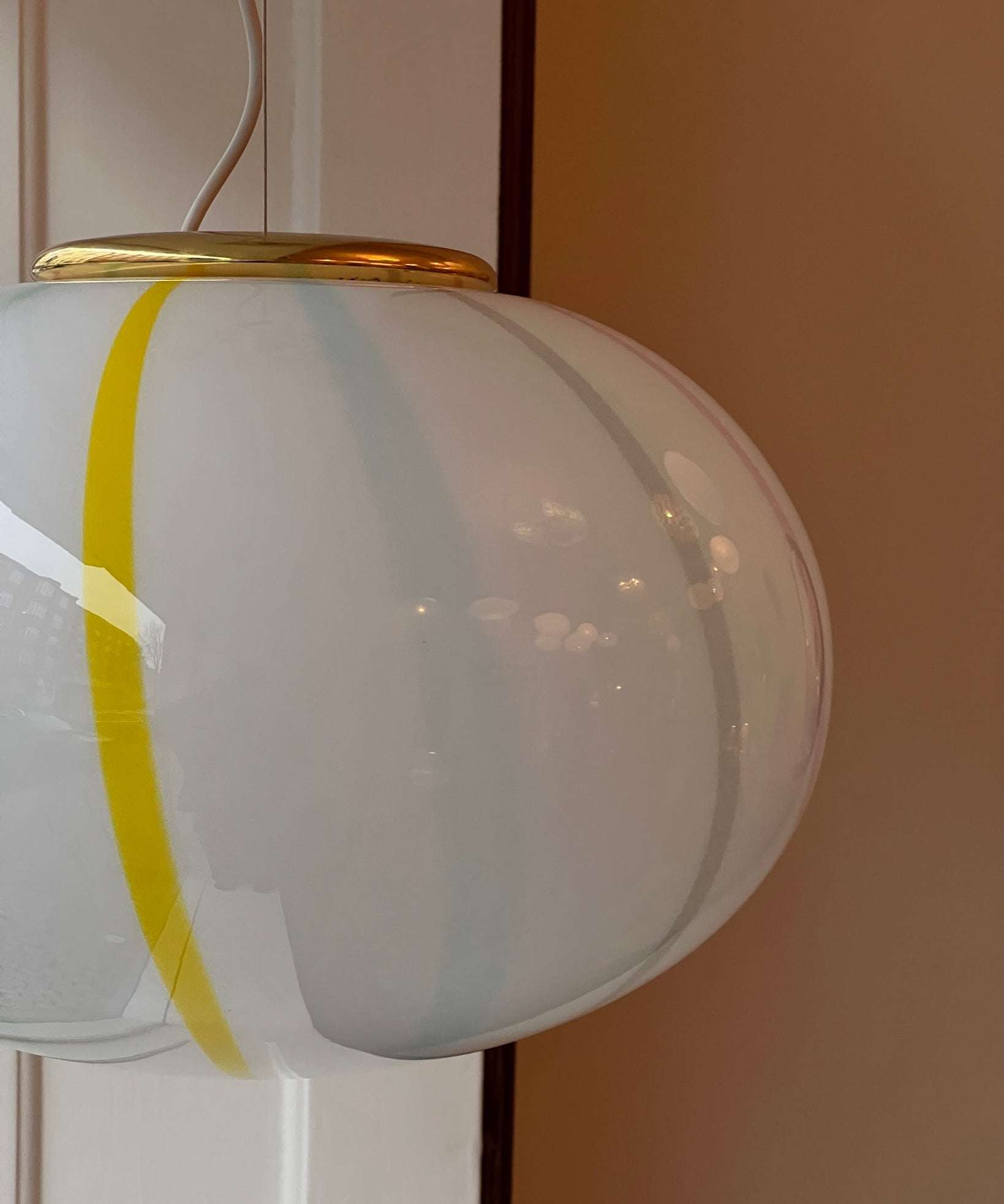 Vintage Murano multi-colored vertical stripes ceiling lamp (D40)