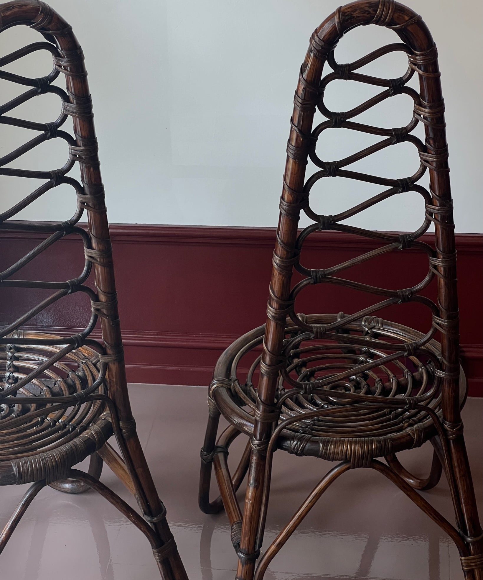 Vintage dark rattan/bamboo chair, Italy, 1960s (2 available)