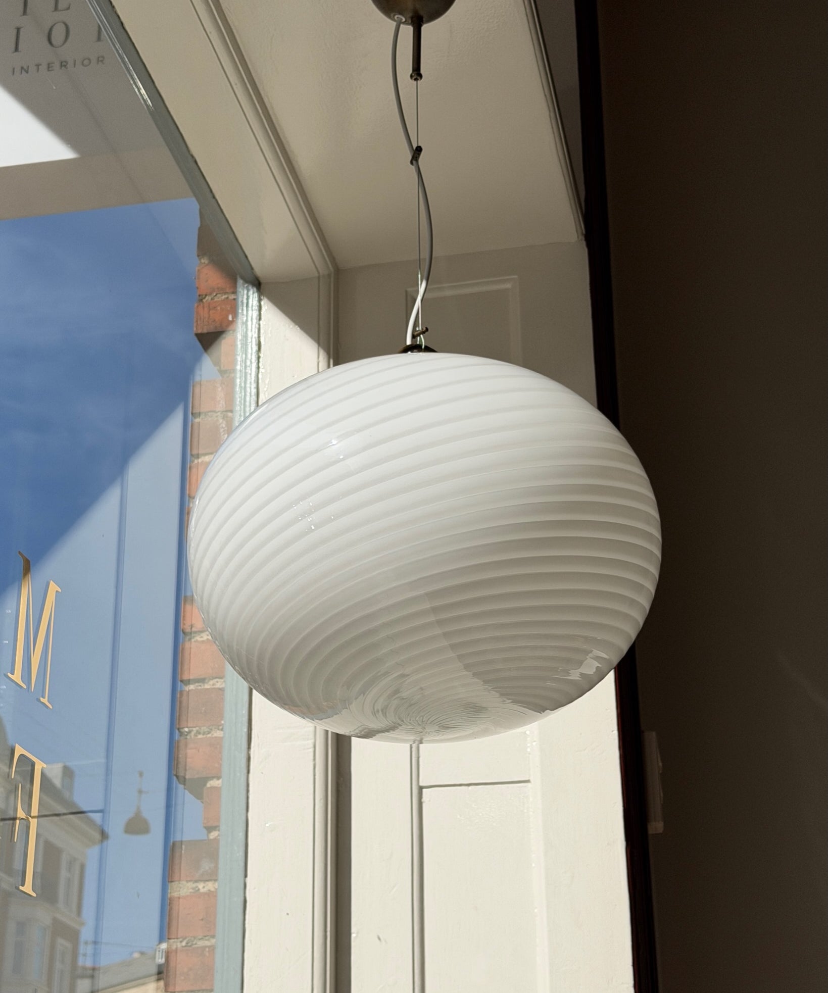 Vintage Murano oval white swirl ceiling lamp (D45)