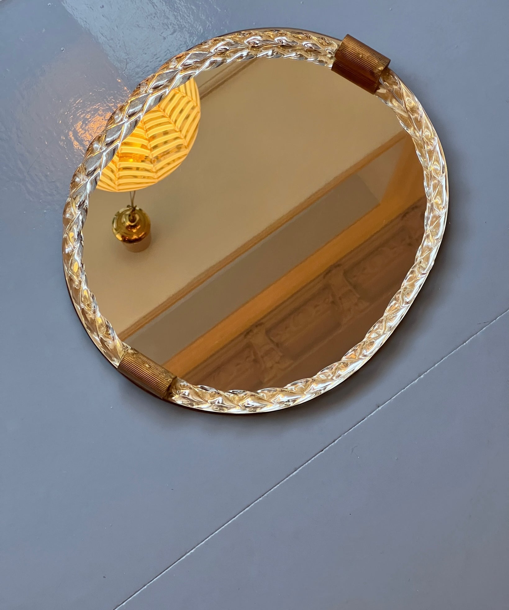 Vintage Italian mirror with twisted clear/golden glass frame