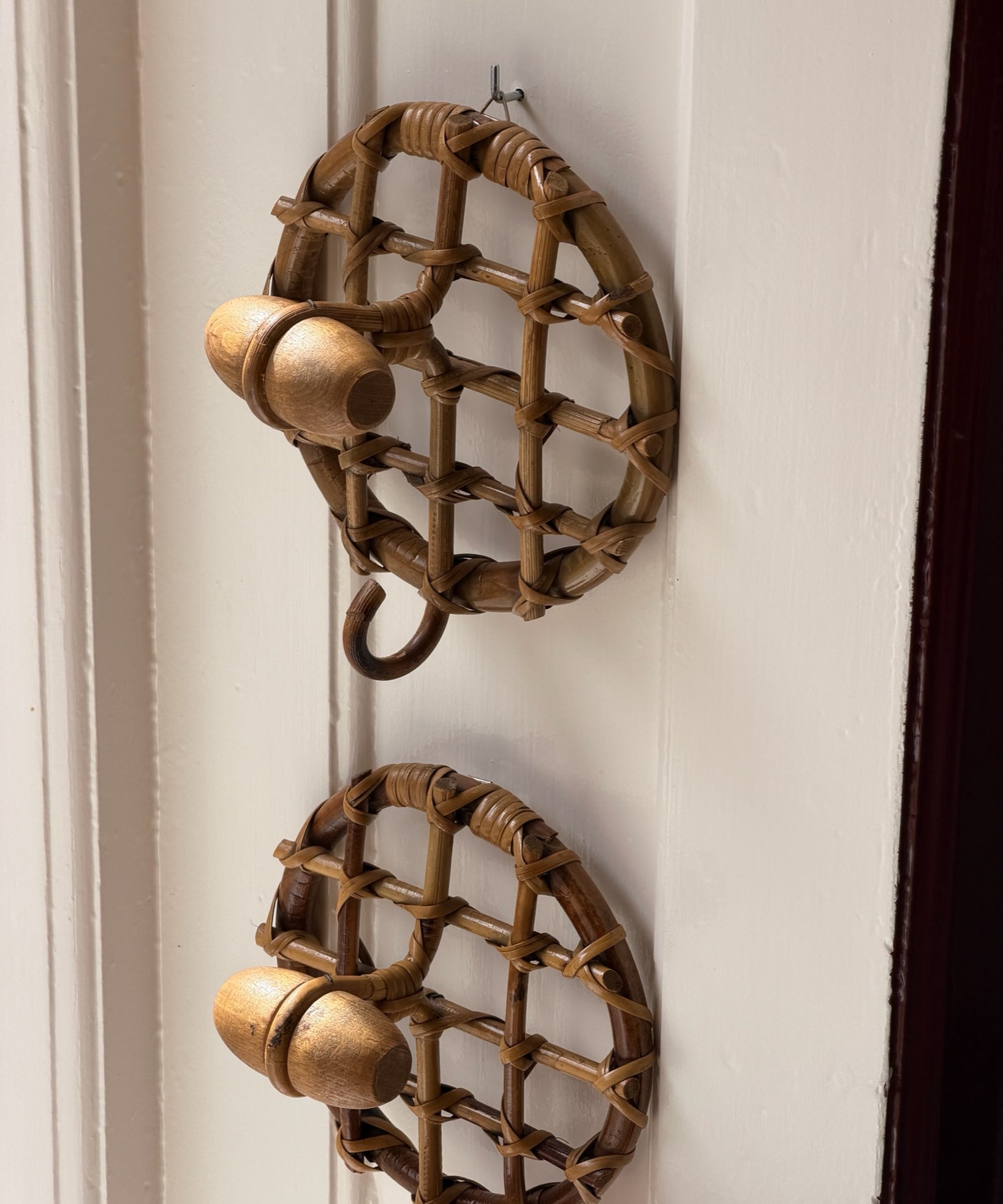 Set of vintage rattan coat hooks