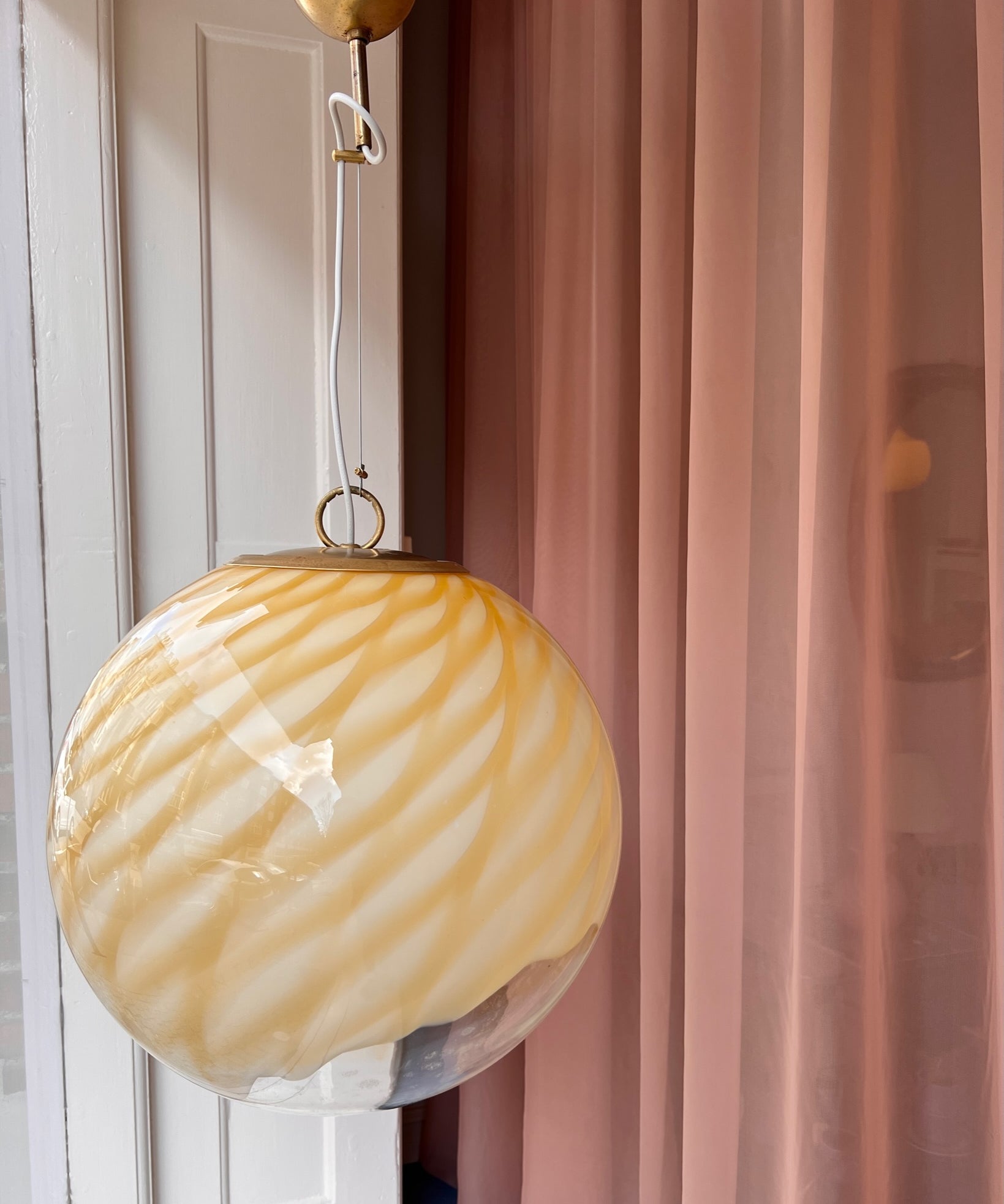 Large vintage golden clear Murano ceiling lamp (D45)