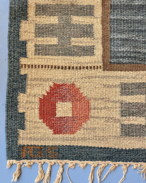 Vintage flat weave rug by Anna-Greta Sjöqvist (AGS)