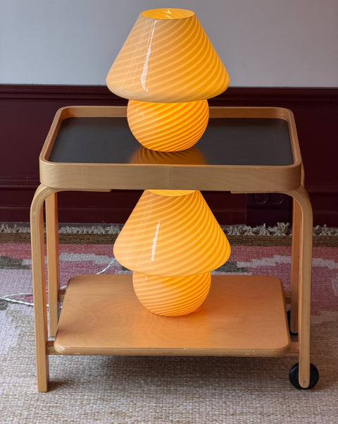 Vintage yellow swirl Murano mushroom table lamp (2 available)
